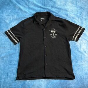 Malibu by Drill Clothing Co Mens Black Embroidered Social Club Shirt Size M